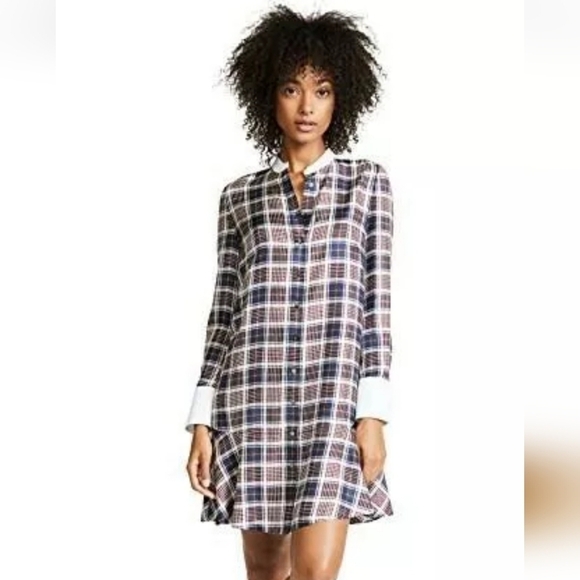 Tory Burch Cora Milano Tartan Plaid Silk Shirtdress - Picture 1 of 9